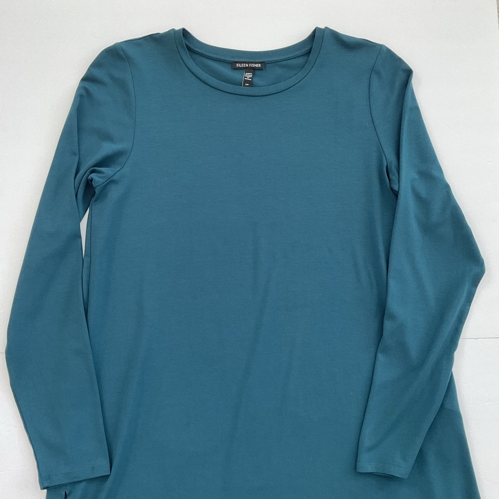 Eileen Fisher Tunic Top Long Sleeve Blue Green Size S - Picture 4 of 9